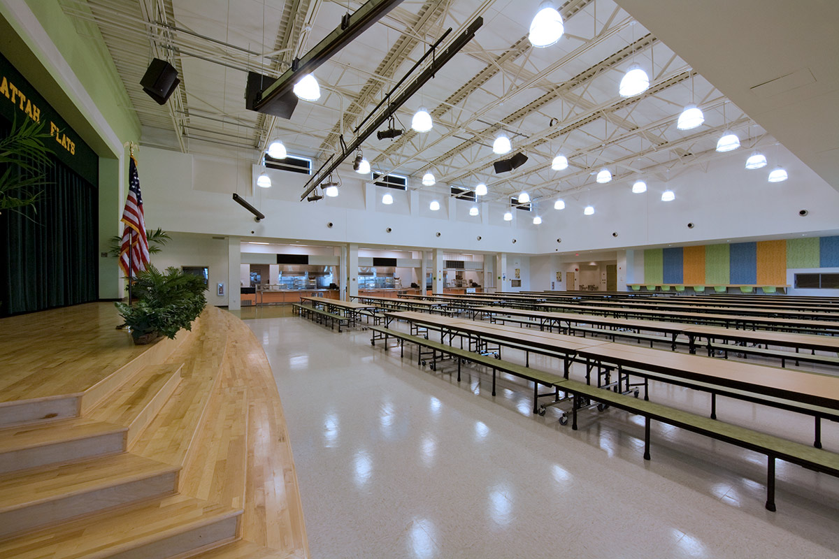 Interior design multipurpose room view at Allapattah Flats K8 School in Port Saint Lucie, FL 